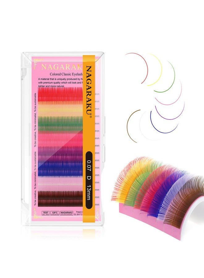 نجراكو وصلات رموش ملونة من ناجاراكو، 8 ألوان قوس قزح، 0.07 مم، انحناء D، 13 مم، بنفسجي، أزرق، وردي، بني، رموش فردية، مجموعات رموش ملونة، ناعمة، طبيعية، لوازم صالونات التجميل الاحترافية - Image 1